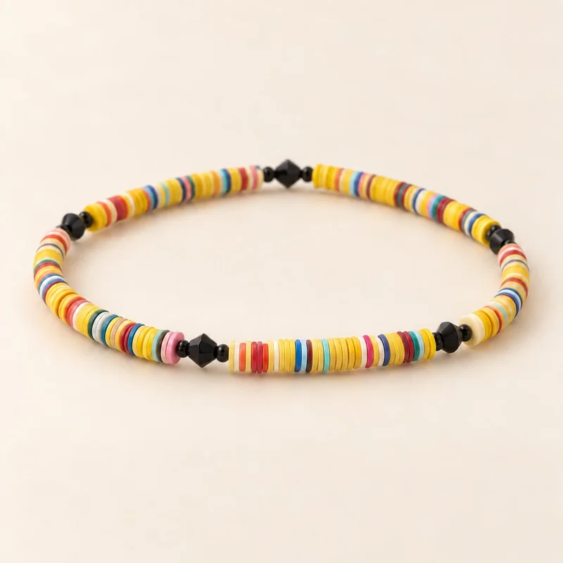 Buntes Armband aus Scheibenperlen mit schwarzen Zwischenperlen